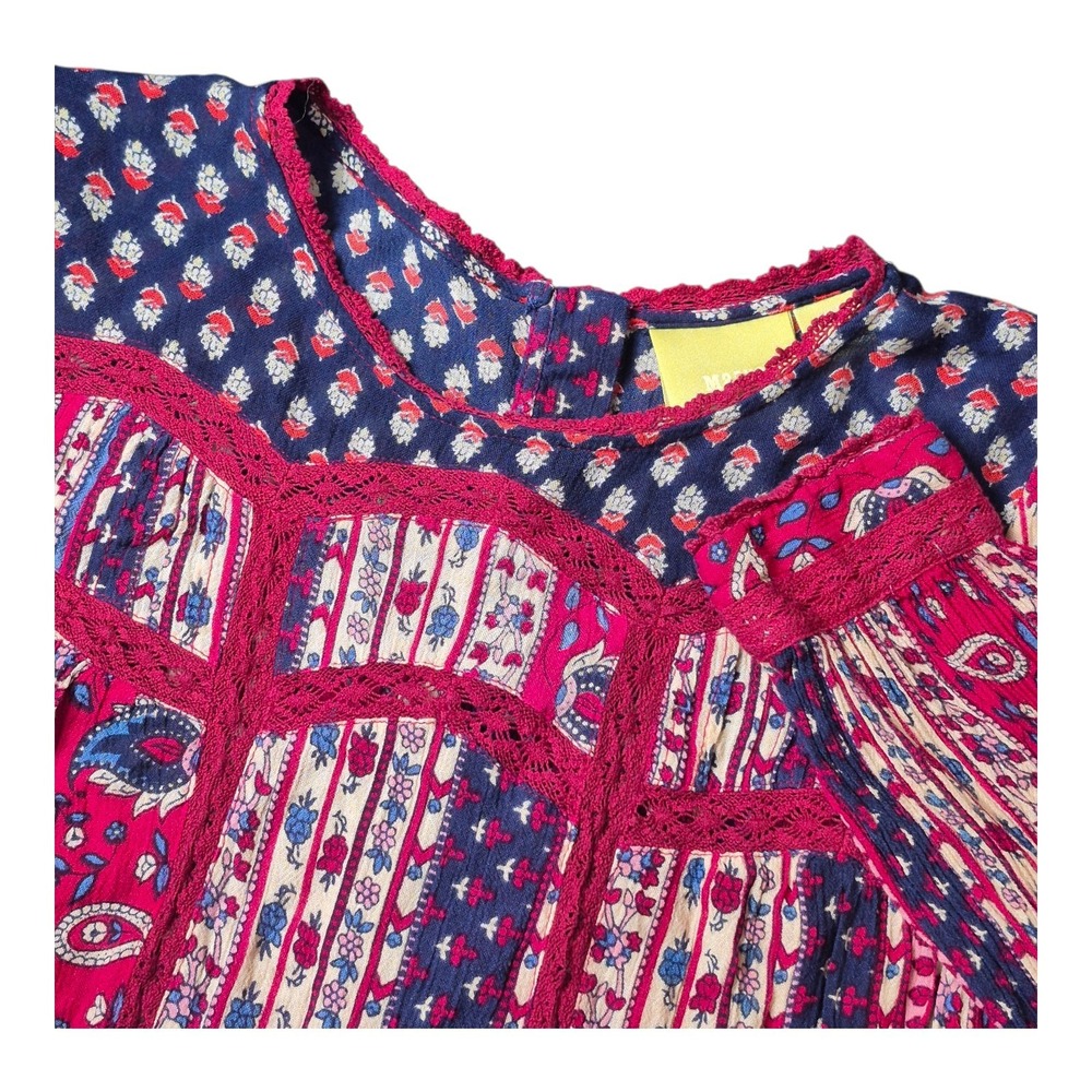 MAEVE x Anthropologie Gretchen Patchwork Boho Blouse Top Button Back‎ Women's 4